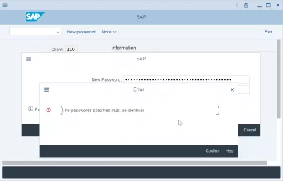 SAP 비밀번호를 재설정하고 변경하는 방법은 무엇입니까? : 지정된 암호가 동일해야한다는 오류 메시지