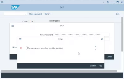 Come Resettare E Cambiare La Password SAP? : Messaggio di errore le password specificate devono essere identiche