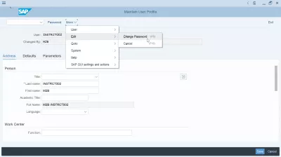 Jak Zresetować I Zmienić Hasło SAP? : Zmień menu hasła w transakcji utrzymywania profilu użytkownika