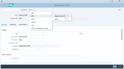 How To Reset And Change SAP Password? : Change password menu in the maintain user profile transaction