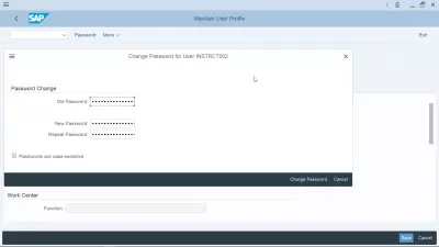 How To Reset And Change SAP Password? : Entering old and new password for password change in transaction maintain user profile.