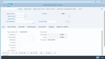 Comment Utiliser SAP GUI? : Écran de création de commande client