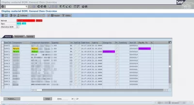 Как да промените BOM в SAP : Фигура 9: SAP CS03 Материал за показване на материал: Общ преглед на елементите актуализирана целева BOM