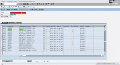 Como modificar a lista técnica no SAP : Fig 2.1: SAP CS03 Exibir lista técnica de material: síntese geral de itens lista técnica copiada com o item seguinte componente faltante