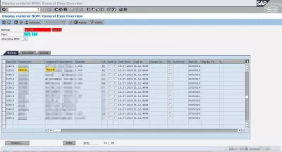 Cum se schimbă BOM în SAP : Figura 2.2: SAP CS03 Afișare material BOM material: Prezentare generală a articolului BOM copiat cu elementul element inițial lipsă