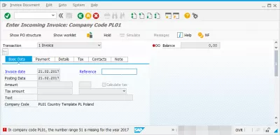 Number range is missing for the year : MIRO transaction enter incoming invoice for company code