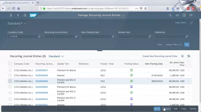 How to manage recurring journal entries in FIORI apps? : Recurring journal entries list