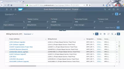 Administrer timeskjemaet og hendelsesbasert inntektsgjenkjenning i SAP Cloud : Finne prosjekt ved hjelp av filtre i hendelsesbasert inntektsføring