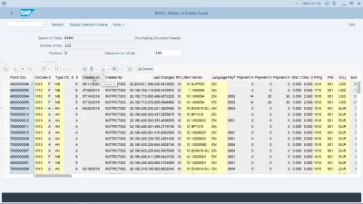 ME21N ustvari naročilo za nakup v SAP : Iskanje generirane številke naročila v tabeli EKKO Heading Document Header