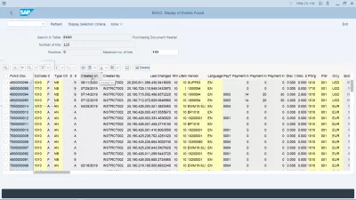 ME21N създава поръчка за покупка в SAP : Намиране на генериран номер на поръчка за покупка в таблица Заглавие на документа за закупуване на EKKO