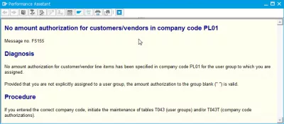No amount authorization for customers vendors in company code message number F5155 : No amount authorization for customers vendors in company code message number F5155 details