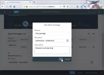 How to plan a customer project in SAP Cloud? : Adding a new work package
