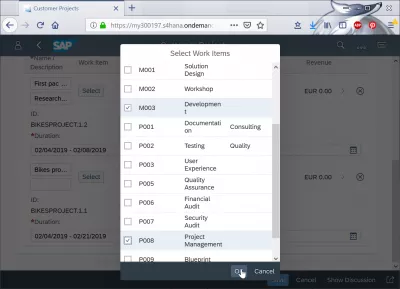 Como planejar um projeto de cliente no SAP Cloud? : Selecionando itens de trabalho