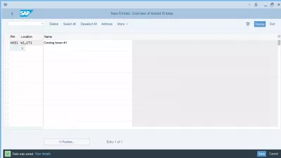 Sukurkite gamyklos vietą SAP Logistics : Vieta išsaugota SAP sistemoje