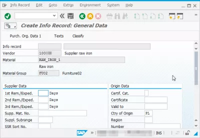 Nakup informacijski zapis v SAP MM S4HANA : ME11 Ustvarite splošne podatke o podatkovnem zapisu