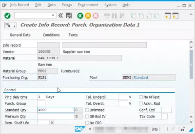 Registro de información de compra en SAP MM S4HANA : ME11 Crear información de registro de datos de la organización de compras 1