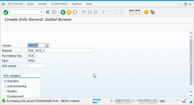 Nakup informacijski zapis v SAP MM S4HANA : Ustvarjen zapis podatkov o nakupu