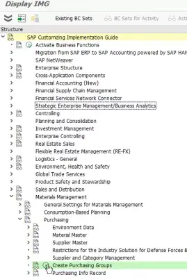 Kupowanie grupy w SAP : Utwórz grupy zakupów w SPRO