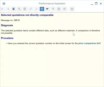Jak przeprowadzić porównanie cen ofertowych w SAP? : Komunikat o błędzie 06616 Wybrane oferty nie są bezpośrednio porównywalne