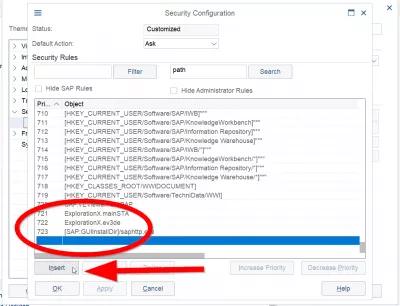 Supprimer Les Notifications De Sécurité SAP Gui : Fig 5: Options de sécurité SAP GUI Security, trouvant la dernière ligne pour insérer une nouvelle option de sécurité.
