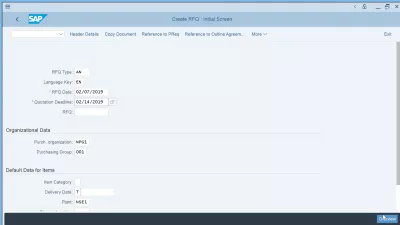 Tarjouspyyntö: Luo RFQ SAP: n avulla helposti käyttämällä ME41: tä : Luo RFQ SAP: ssa: aloitusnäyttö