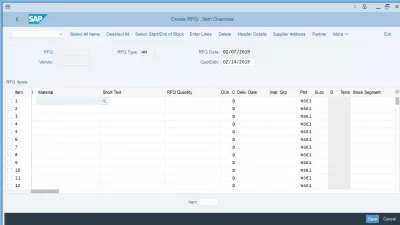 Request for quotation: Create easily an RFQ in SAP using ME41 : Create RFQ: item overview without any item