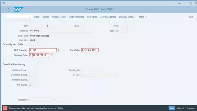 Zahteva za ponudbo: preprosto ustvarite RFQ v SAP s pomočjo ME41 : Napaka SAP: Prosimo, vnesite datum dobave pozneje od roka za oddajo ponudb