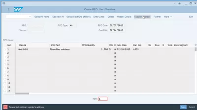 Tarjouspyyntö: Luo RFQ SAP: n avulla helposti käyttämällä ME41: tä : SAP-virhe: ylläpitä ensin toimittajan osoite