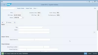 Zahteva za ponudbo: preprosto ustvarite RFQ v SAP s pomočjo ME41 : Ustvari RFQ: ustvarjanje naslova dobavitelja