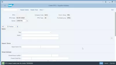 Запит на пропозицію: Створіть RFQ в SAP за допомогою ME41 : Створіть RFQ: створення адреси постачальника