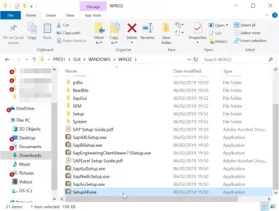 Mga hakbang sa pag-install ng dagta GUI 740 : SAP GUI installer SetupAll sa file explorer