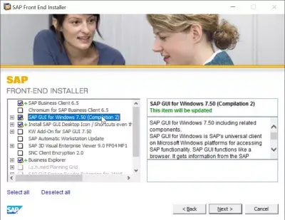 SAP GUI Installationstrin [Version 750] : Valg af SAP-komponenter til installation