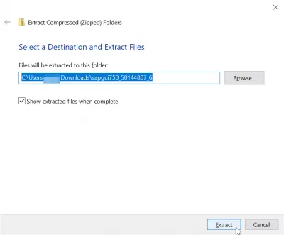 SAP GUI-Installatiestappen [Versie 750] : Bestemmingsfolder selecteren voor decompressie