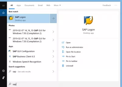 SAP GUI संस्थापन चरण [संस्करण Steps५०] : सफल स्थापना के बाद विंडोज त्वरित शुरुआत मेनू पर SAP GUI 750 आइकन