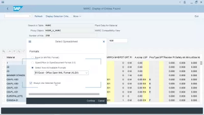 SAP Comment Exporter Vers Une Feuille De Calcul Excel? : Format par défaut de changement de feuille de calcul d'exportation SAP: sélection de l'option Toujours utiliser le format sélectionné