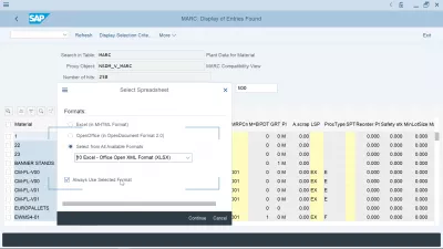 SAP How To Export To Excel Spreadsheet? : SAP export spreadsheet change default format: selecting the always use selected format option