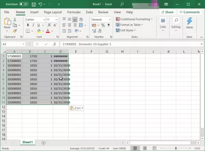 SAP Jak Eksportować Do Arkusza Kalkulacyjnego Excel? : Wybór pól tabeli SAP skopiowanych w arkuszu kalkulacyjnym Excel