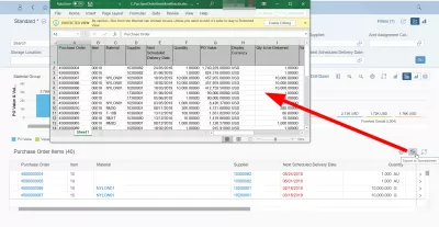 SAP Comment Exporter Vers Une Feuille De Calcul Excel? : SAP FIORI Export pour Excel Sweashetheet d'une table de commande d'achat