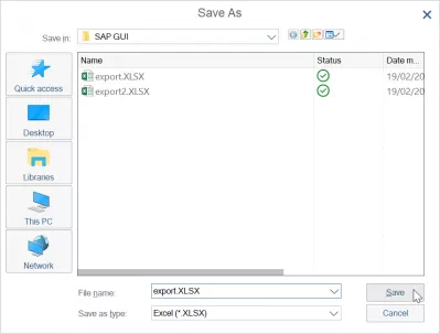 SAP Comment Exporter Vers Une Feuille De Calcul Excel? : Fichier de sauvegarde d'exportation de données comme invite