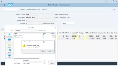 SAP Jak Eksportować Do Arkusza Kalkulacyjnego Excel? : Potwierdź zapisywanie jako plik już istnieje
