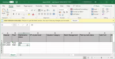 SAP Comment Exporter Vers Une Feuille De Calcul Excel? : Données de feuille de calcul exportées à partir de SAP affichées dans le programme Excel