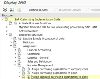 SAP Przypisanie organizacji zakupów do kodu firmy i zakładu : Przypisanie organizacji zaopatrzenia do zakładu w SPRO
