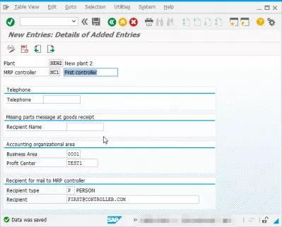 SAP MRPコントローラの定義（資材所要量計画） : MRPコントローラ作成メッセージ
