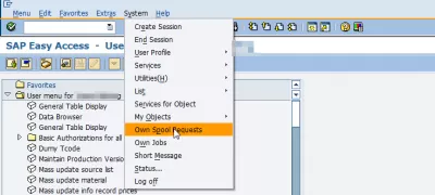 ¿Cómo exportar el informe de SAP a Excel en 3 sencillos pasos? : Menú de solicitudes de spool propio de SAP Easy access