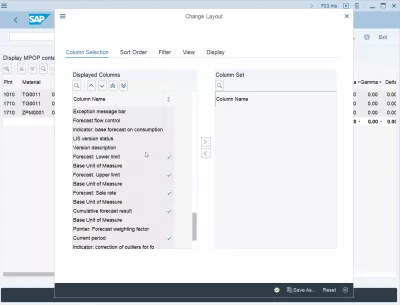 SAP uittreksel Voorspellings parameters (MPOP struktuur) : Verander die uitleg van die onttrekking van die SAP Material Master-voorspellingsaansig