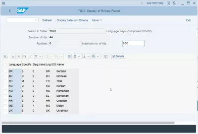 SAP Change De Langue De L'interface SAP Après La Connexion : Affichage de la table des langues T002 dans la transaction SAP SE16N