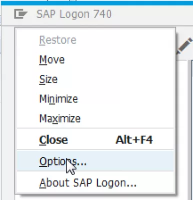 உள்நுழைந்த பின்னர் SAP இடைமுகத்தின் SAP மாற்று மொழி : SAP லோகானில் விருப்பங்கள் மெனுவைத் திறக்கவும்