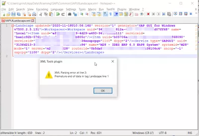 Windows 10 में Saplogon.Ini फ़ाइल कहाँ संग्रहीत है? : Sapuilandscape.xml फ़ाइल को सहेजने पर XML सिंटैक्स समस्या का नोटपैड ++ अधिसूचना