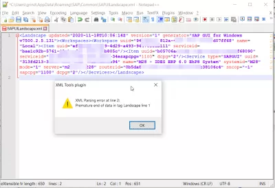 Halkee Faylka Saplogon.Ini Lagu Kaydiyaa Windows 10? : Notepad ++ oo ogeysiinaya arin syntax ah xml markii aad badbaadin lahayd SapuiliFlape.xml faylka