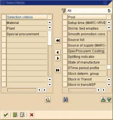 Массовое изменение SAP Основные записи материалов : Рис. 10: выбранные таблицы и поля SAP Material Master